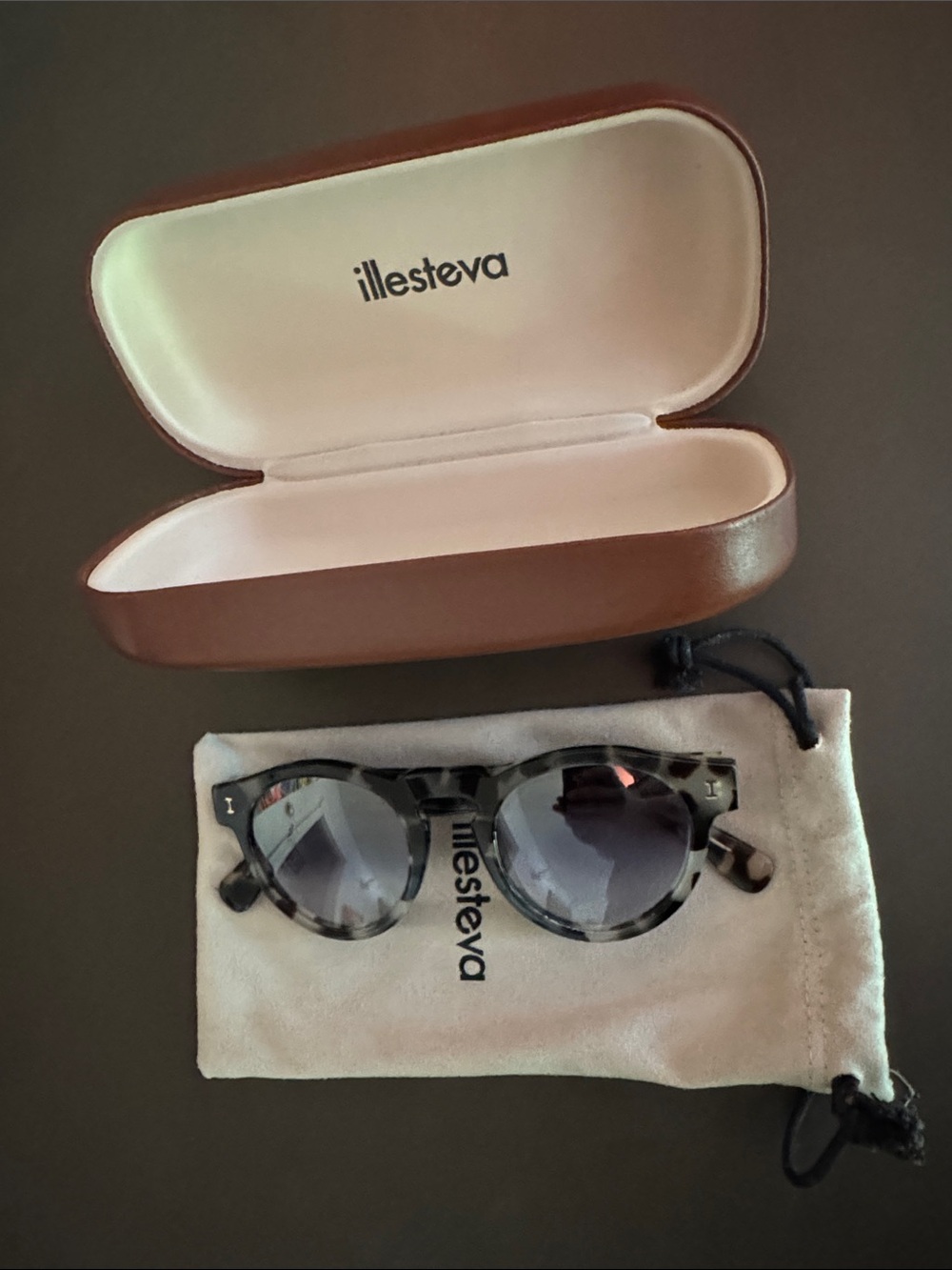 Illesteva Gray Tortoiseshell Round Sunglasses